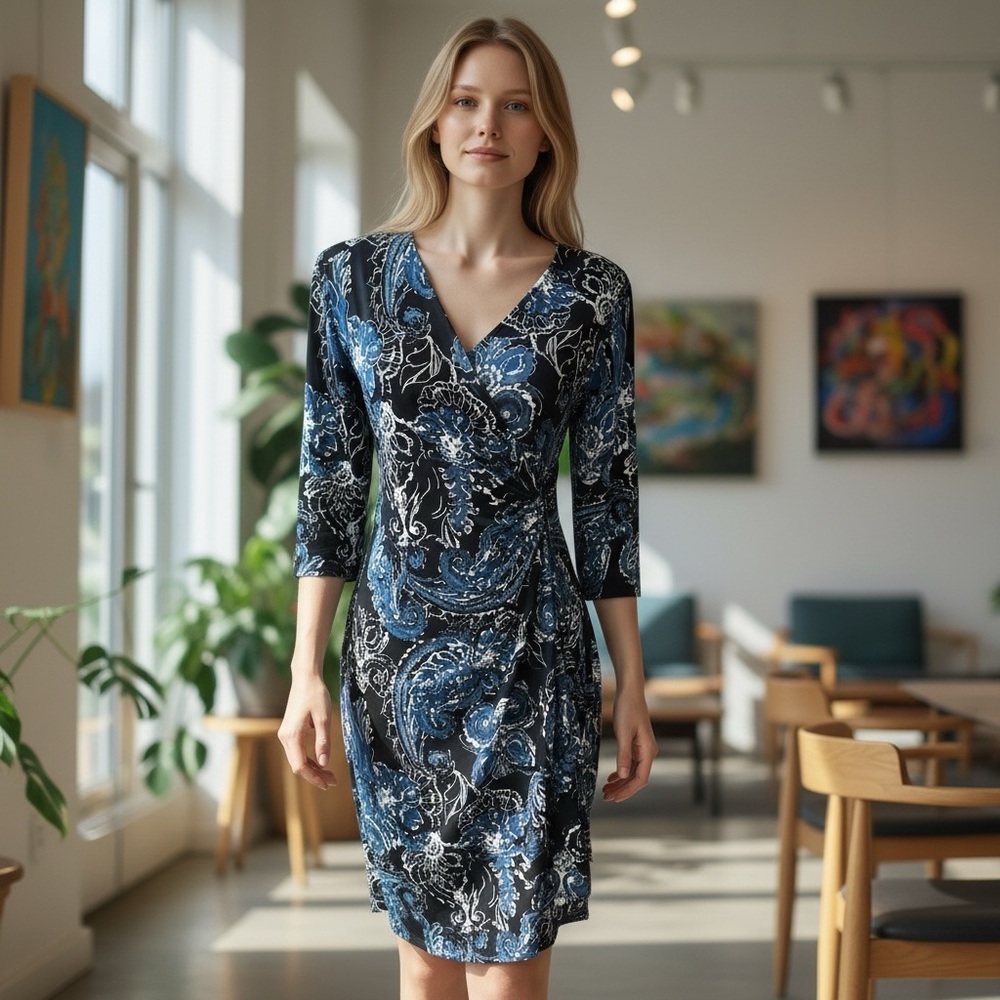 🌻 Cleo Petites Faux Floral Paisley Pattern Dress #323